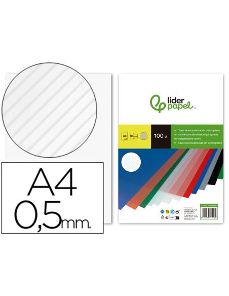 Tapa Encuadernacion Liderpapel Polipropileno Rayado A4 0.5Mm Transparente Paquete De 100 Unidades