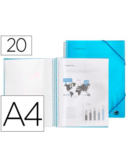 Carpeta Liderpapel Escaparate Con Espiral 20 Fundas Polipropileno Din A4 Azul