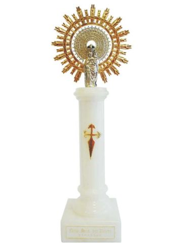 Virgen Del Pilar Alabastro Blanco Corona Metal 12Cm