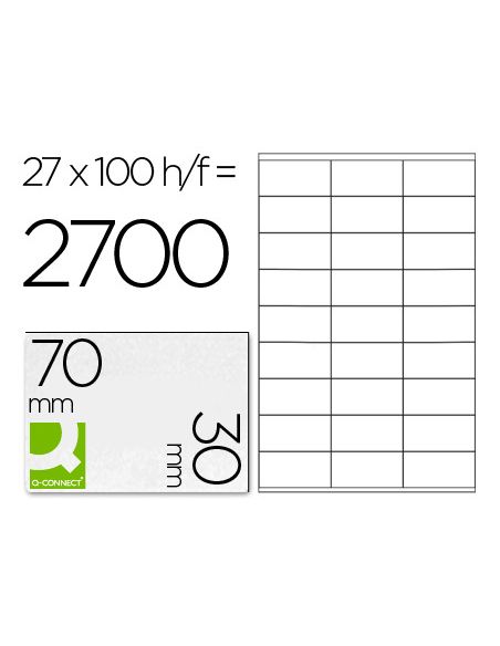 Etiqueta Adhesiva Q-Connect Kf10642 Tamaño 70X30 Mm Fotocopiadora Laser Ink-Jet Caja Con 100 Hojas Din A4