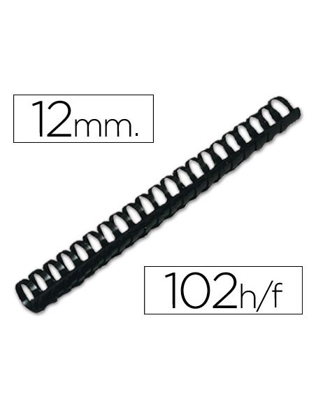 Canutillo Q-Connect Redondo 12 Mm Plastico Negro Capacidad 102 Hojas Caja De 100 Unidades