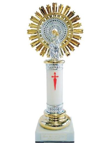 Virgen Del Pilar Columna Decorada  Alabastro Blanca 28Cm