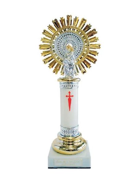 Virgen Del Pilar Columna Decorada  Alabastro Blanca 28Cm