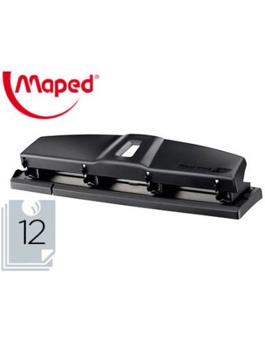 Taladrador Maped Essentials Metal 4 Taladros Capacidad 12 Hojas Color Negro