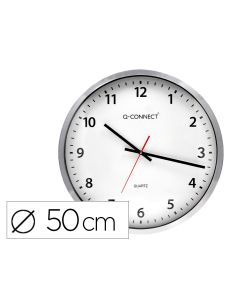 Reloj Q-Connect De Pared Plastico Oficina Redondo 50 Cm Marco Cromado
