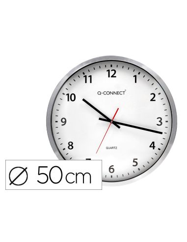 Reloj Q-Connect De Pared Plastico Oficina Redondo 50 Cm Marco Cromado