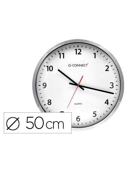 Reloj Q-Connect De Pared Plastico Oficina Redondo 50 Cm Marco Cromado