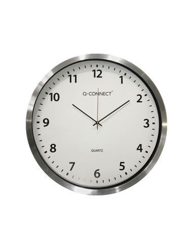 Reloj Q-Connect De Pared Plastico Oficina Redondo 50 Cm Marco Cromado