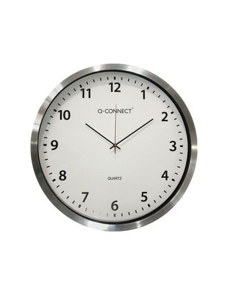 Reloj Q-Connect De Pared Plastico Oficina Redondo 50 Cm Marco Cromado