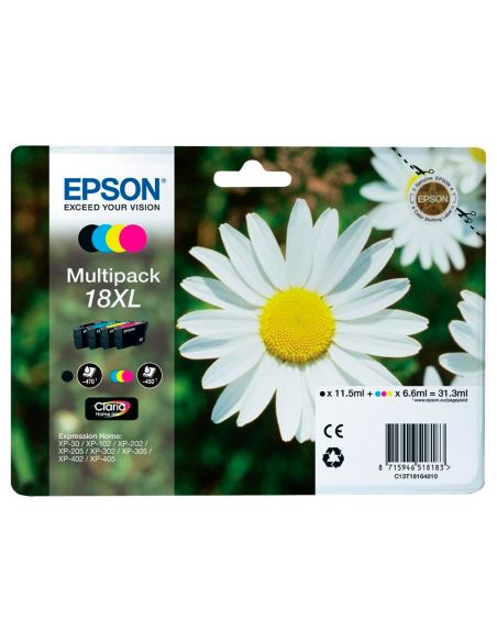 Ink-Jet Epson Multipack T18Xl Negro Amarillo Cian Y Magenta Xp-102 Xp-205 Xp-305 Xp-405 Capacidad 470 Pag
