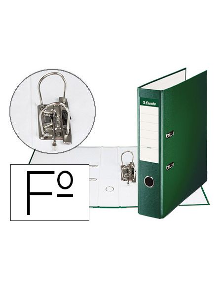 Archivador De Palanca Esselte Carton Forrado Pvc Folio Lomo De 75 Mm Con Rado Verde