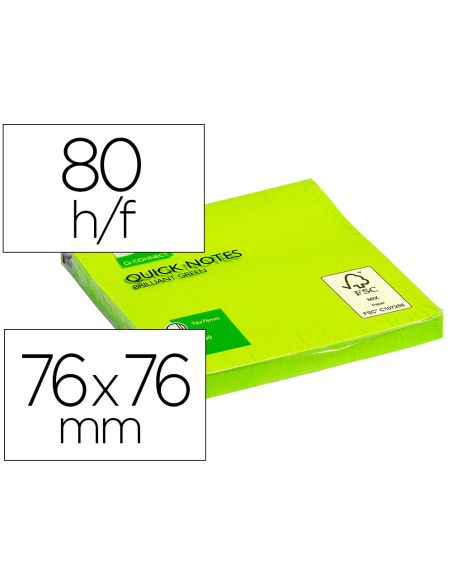 Bloc de notas adhesivas quita y pon q-connect 76x76 mm verde neon 80 hojas