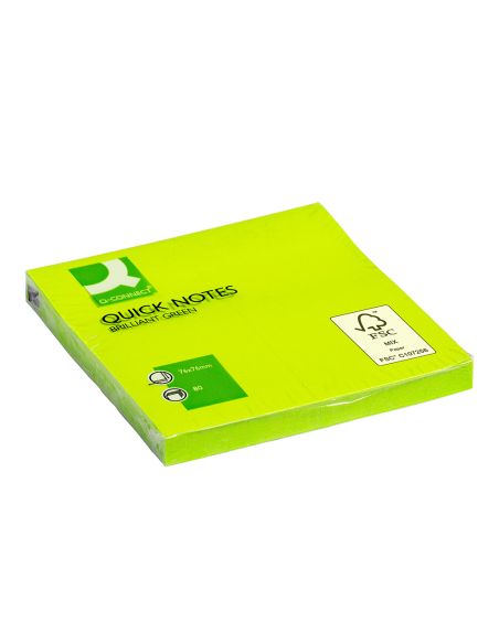 Bloc de notas adhesivas quita y pon q-connect 76x76 mm verde neon 80 hojas
