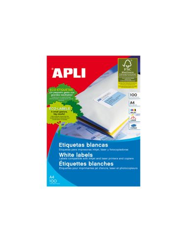 Etiqueta Adhesiva Apli 1299 Tamaño 105X29 Mm Para Fotocopiadora Laser Ink-Jet Caja Con 100 Hojas Din A4