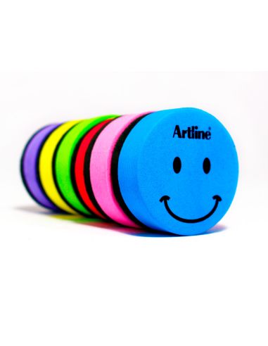Borrador Artline Pizarra Blanca Redondo Magnetico Cara Smiley Colores Surtidos