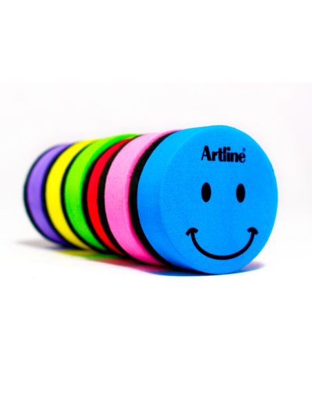 Borrador Artline Pizarra Blanca Redondo Magnetico Cara Smiley Colores Surtidos