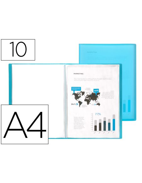 Carpeta Liderpapel Escaparate 47482 10 Fundas Polipropileno Din A4 Azul Translucido