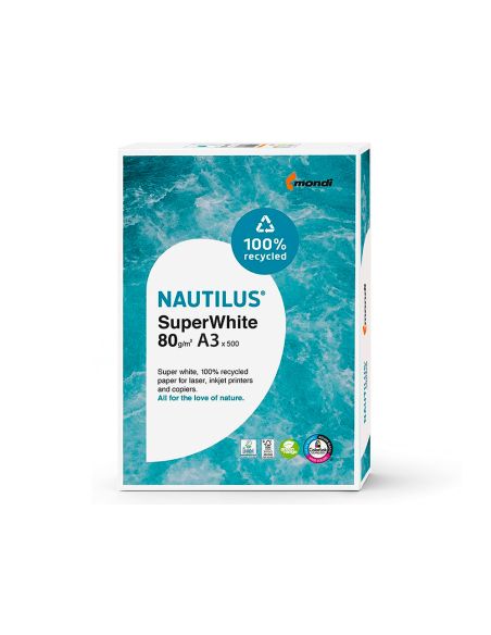 Papel Fotocopiadora Nautilus Superwhite 100% Reciclado Din A3 80 Gramos Paquete De 500 Hojas