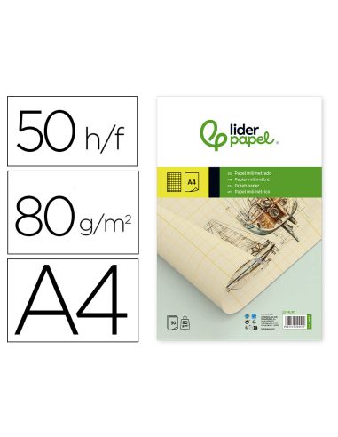 Bloc Papel Milimetrado Liderpapel Encolado 210X297 Mm 50 Hojas 80G/M2