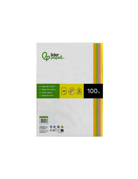 Papel Color Liderpapel Din A4 75 Gr Neon 4 Colores Surtidos Paquete De 100 Hojas