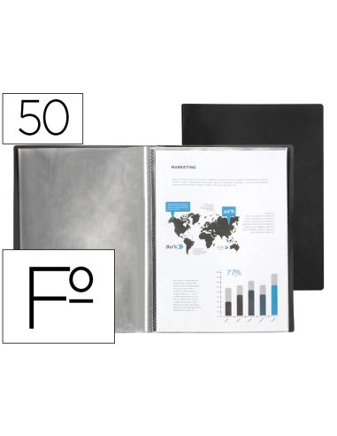 Carpeta Liderpapel Escaparate 50 Fundas Plastico Folio Negro