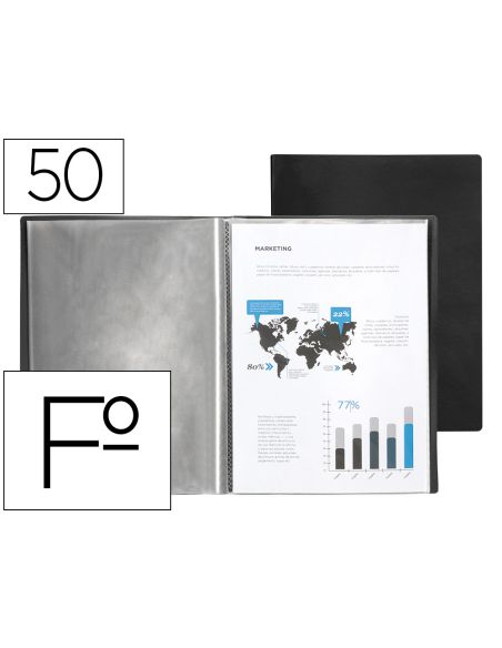 Carpeta Liderpapel Escaparate 50 Fundas Plastico Folio Negro
