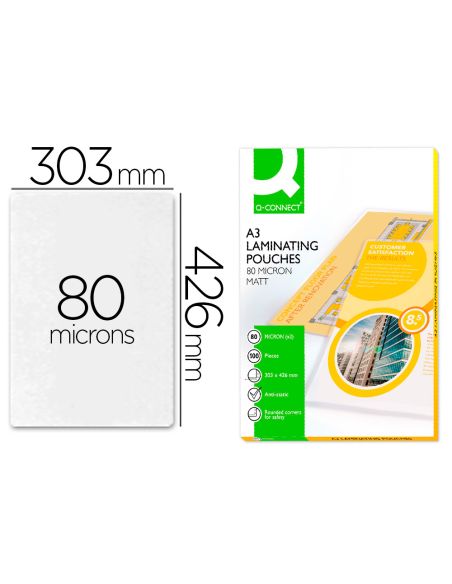 Bolsa De Plastificar Q-Connect 303 X 426 Mm 80 Mc Din A3 Mate Caja De 100 Unidades