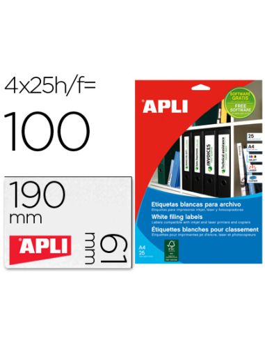 Etiqueta Adhesiva Apli 1233 Tamaño 190X61 Mm Para Fotocopiadora Laser Ink-Jet Caja 25 Hojas Con 100