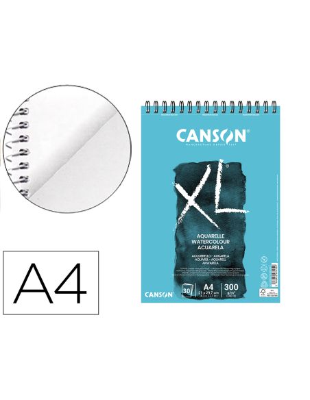 Bloc Dibujo Acuarela Canson Xl Aquarelle Grano Fino Din A4 Microperforado Espiral 21X29,7 Cm 30 Hojas 300 Gr/M2