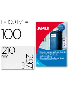 Etiqueta Adhesiva Apli Poliester 210X297 Mm Resistente A La Interperie Laser Pack De 100 Hojas
