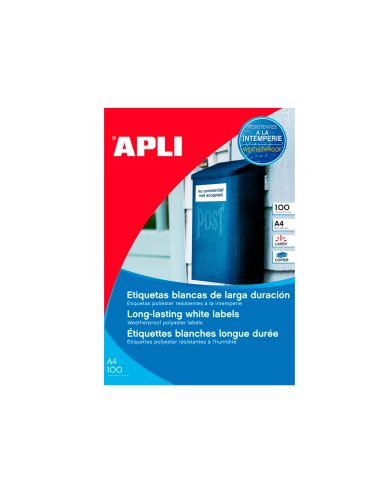 Etiqueta Adhesiva Apli Poliester 210X297 Mm Resistente A La Interperie Laser Pack De 100 Hojas