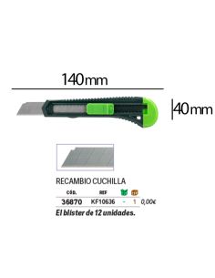 Cuter Q-Connect Plastico Ancho Con Asa Para Colgar Cuchilla 18 Mm Xd-43 Blister 1 Unidad 2