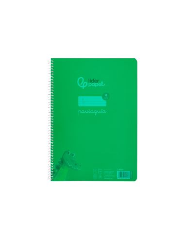 Cuaderno Espiral Liderpapel A4 Pautaguia Tapa Plastico 80H 90Gr Cuadro Pautado 4Mm Con Margen Color Verde