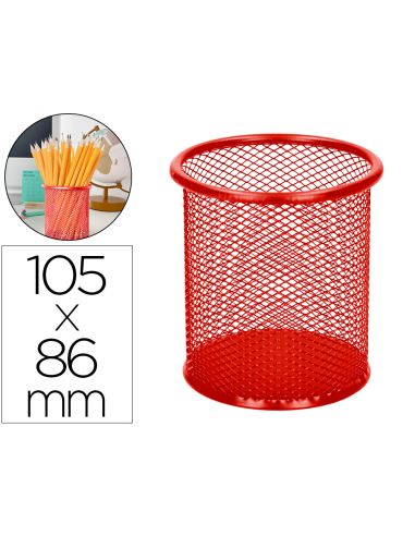 Cubilete Portalapices Q-Connect Rojo Metal Redondo Rejilla Diametro 86 Mm Alto 105 Mm