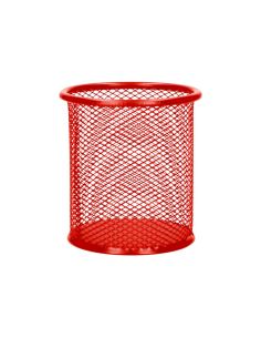 Cubilete Portalapices Q-Connect Rojo Metal Redondo Rejilla Diametro 86 Mm Alto 105 Mm 2