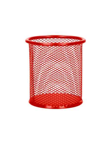 Cubilete Portalapices Q-Connect Rojo Metal Redondo Rejilla Diametro 86 Mm Alto 105 Mm