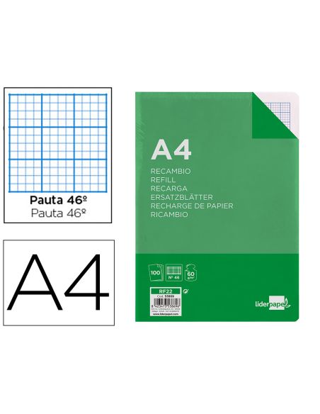 Recambio Liderpapel A4 100 Hojas 60Gr Rayado Nº 46 4 Taladros