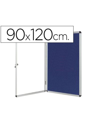Vitrina De Anuncios Q-Connect Mural Grande Fieltro Azul Con Puerta Y Marco Con Cerradura 120X90 Cm
