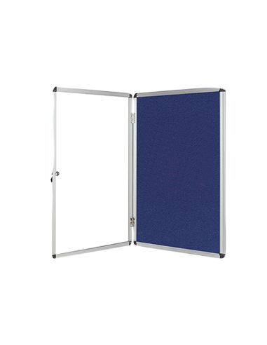 Vitrina De Anuncios Q-Connect Mural Grande Fieltro Azul Con Puerta Y Marco Con Cerradura 120X90 Cm