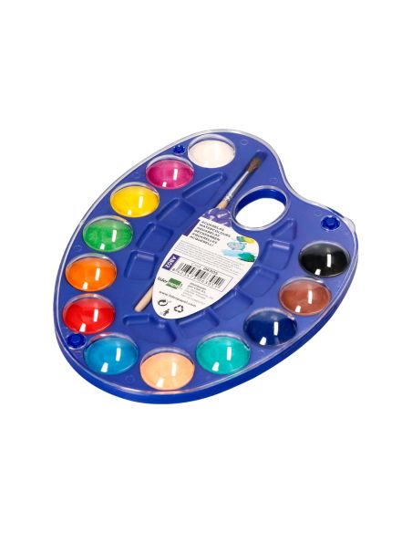Acuarela Liderpapel 12 Colores Con Pincel Y Deposito Incluye Paleta De Plastico