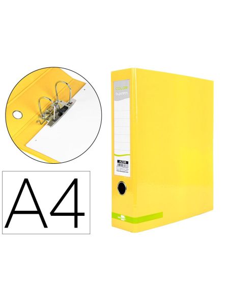 Archivador De Palanca Liderpapel A4 Color System Forrado Sin Rado Lomo 80Mm Amarillo Compresor Metalico|Libreriasalesiana
