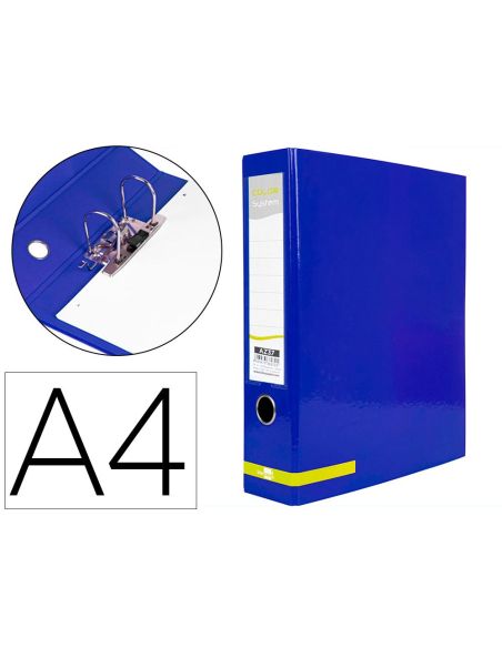 Archivador De Palanca Liderpapel A4 Color System Forrado Sin Rado Lomo 80Mm Azul Compresor Metalico|Libreriasalesiana