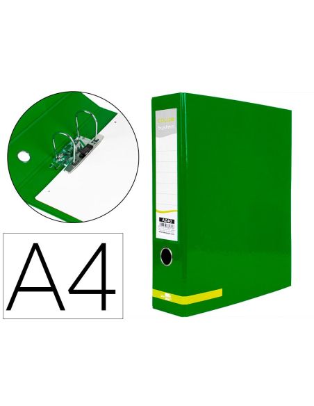 Archivador De Palanca Liderpapel A4 Color System Forrado Sin Rado Lomo 80Mm Verde Compresor Metalico|Libreriasalesiana