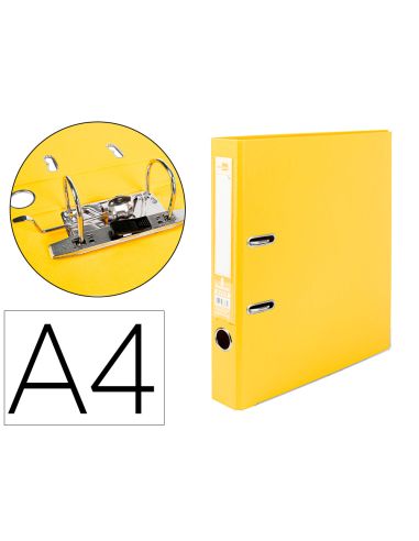 Archivador De Palanca Liderpapel A4 Documenta Forrado Pvc Con Rado Lomo 52Mm Amarillo Compresor Metalico