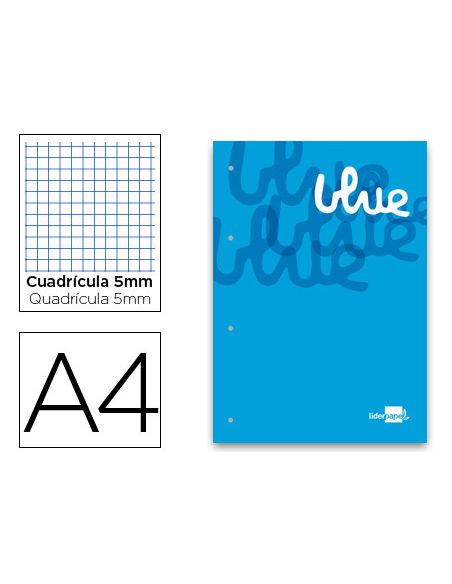 Bloc Encolado Liderpapel Cuadro 5 Mm Azul A4 Natural 100 Hojas 100 G/M2