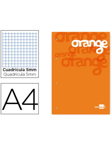 Bloc Encolado Liderpapel Cuadro 5 Mm Naranja A4 Natural100 Hojas 100 G/M2