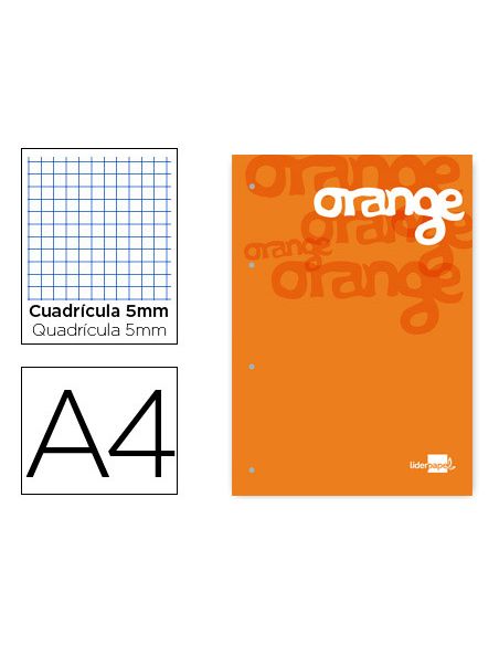 Bloc Encolado Liderpapel Cuadro 5 Mm Naranja A4 Natural100 Hojas 100 G/M2