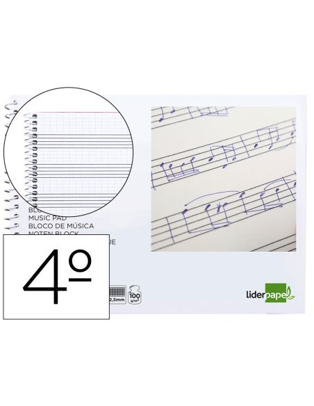 Bloc Musica Liderpapel Combi Pentagrama Cuadriculado 2,5Mm Cuarto 20 Hojas 100G/M2