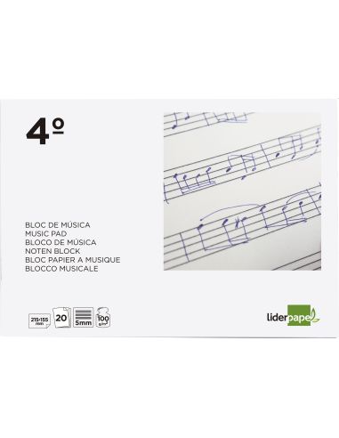 Bloc Musica Liderpapel Pentagrama 5Mm Cuarto 20 Hojas 100G/M2 Grapado