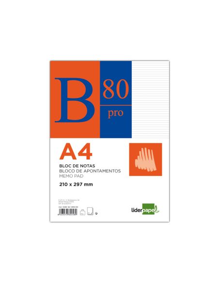 Bloc Notas Liderpapel Horizontal A4 80 Hojas 60G/M2 Encolado 4 Taladros Doble Margen Azul